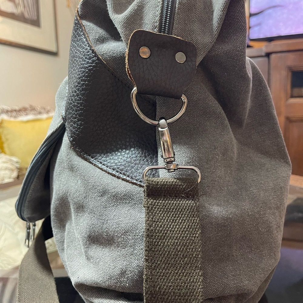 K2 fashion canvas,shoulder bag, gray and leather Crossbody messenger, large hobo - Picture 6 of 10